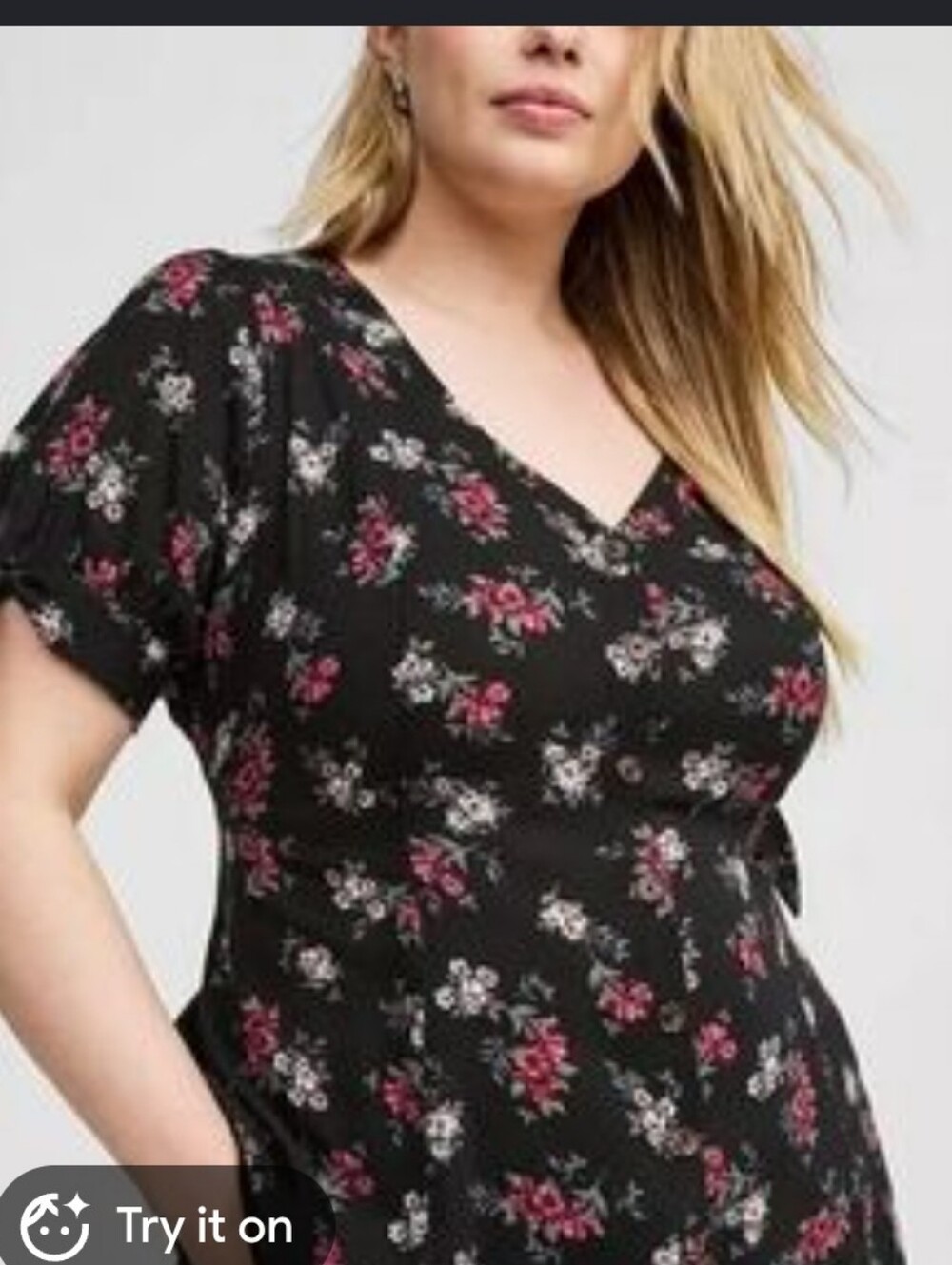 Torrid Floral V-Neck Tie-Sleeve Women's Top - Black/Pink Sz 4 NWT